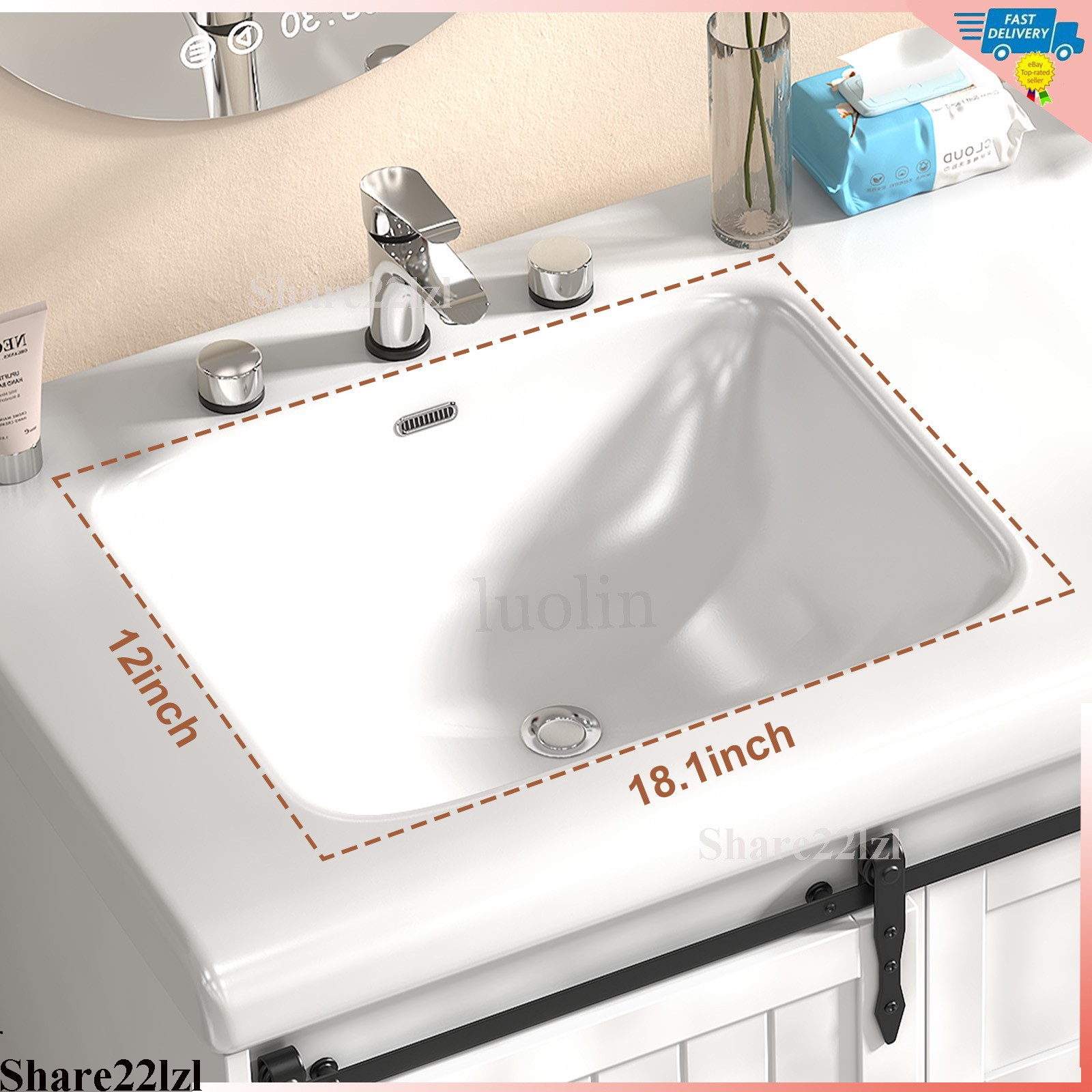 47″ Modern Bathroom Vanity Set with Double Vanities，Double Ceramic Sinks White