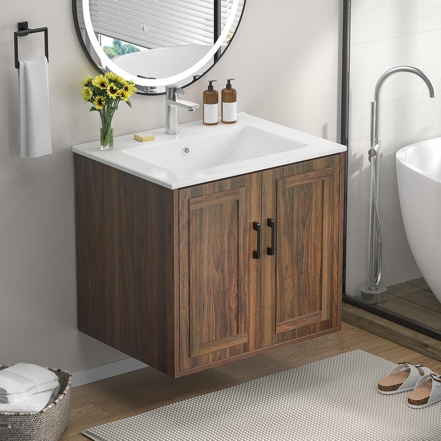 24″ Bathroom Vanities with Sink Combo, Wall Mounted Floating Vanity, Wood Bathro