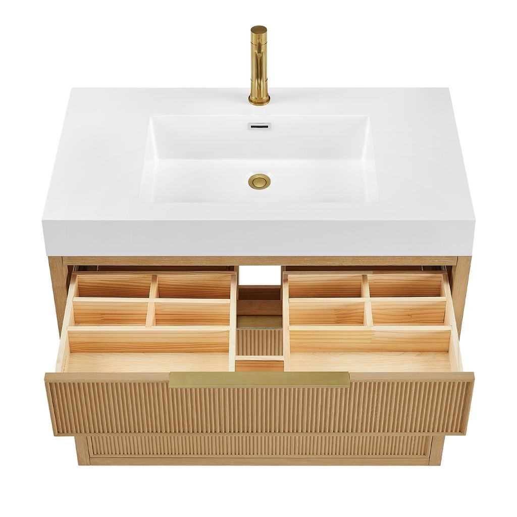Hohhot 36″ Single Bath Vanity in Washed Ash Grey with White Stone Top