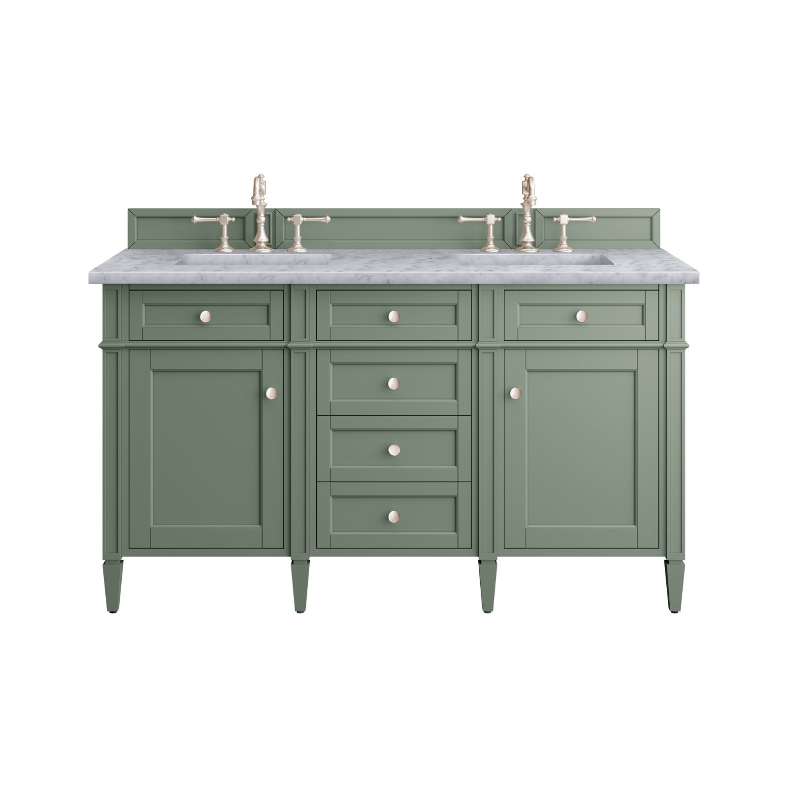 60″ James Martin Brittany Sage Green Double Bathroom Vanity + White Marble Top