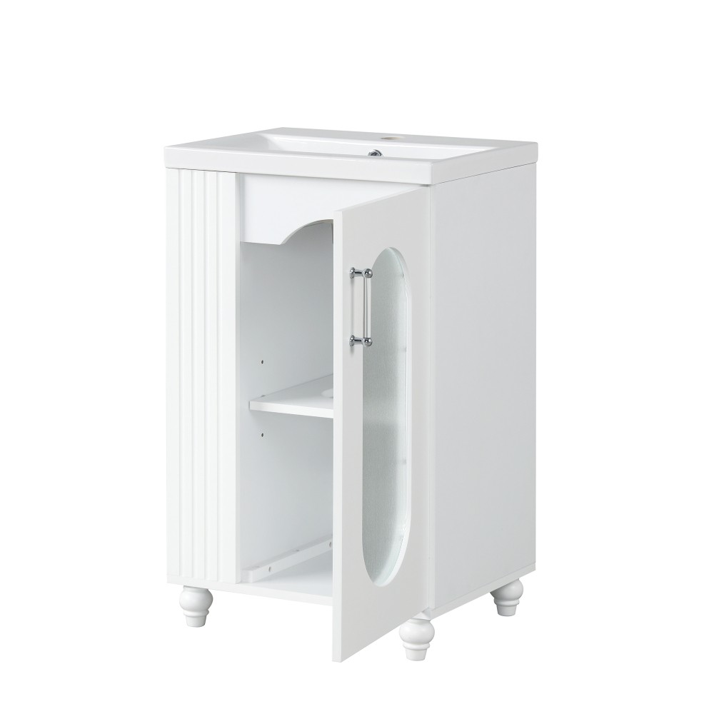 Bathroom Vanity W Sink Adjustable Double Shelves Solid Wood and MDF Construction