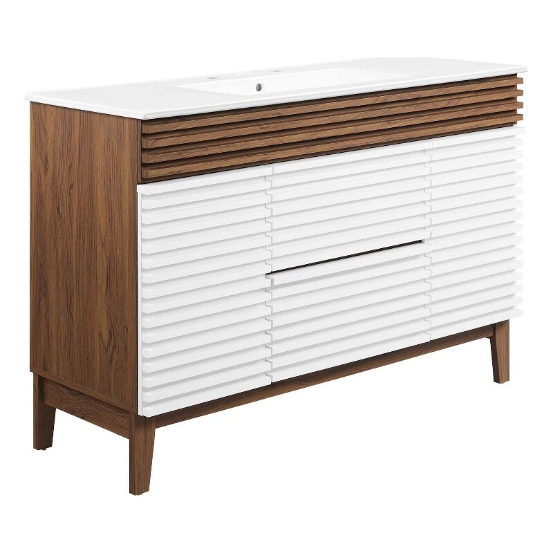 Modway Render 48″ Plastic and Wood Single Sink Bathroom Vanity in White/Walnut