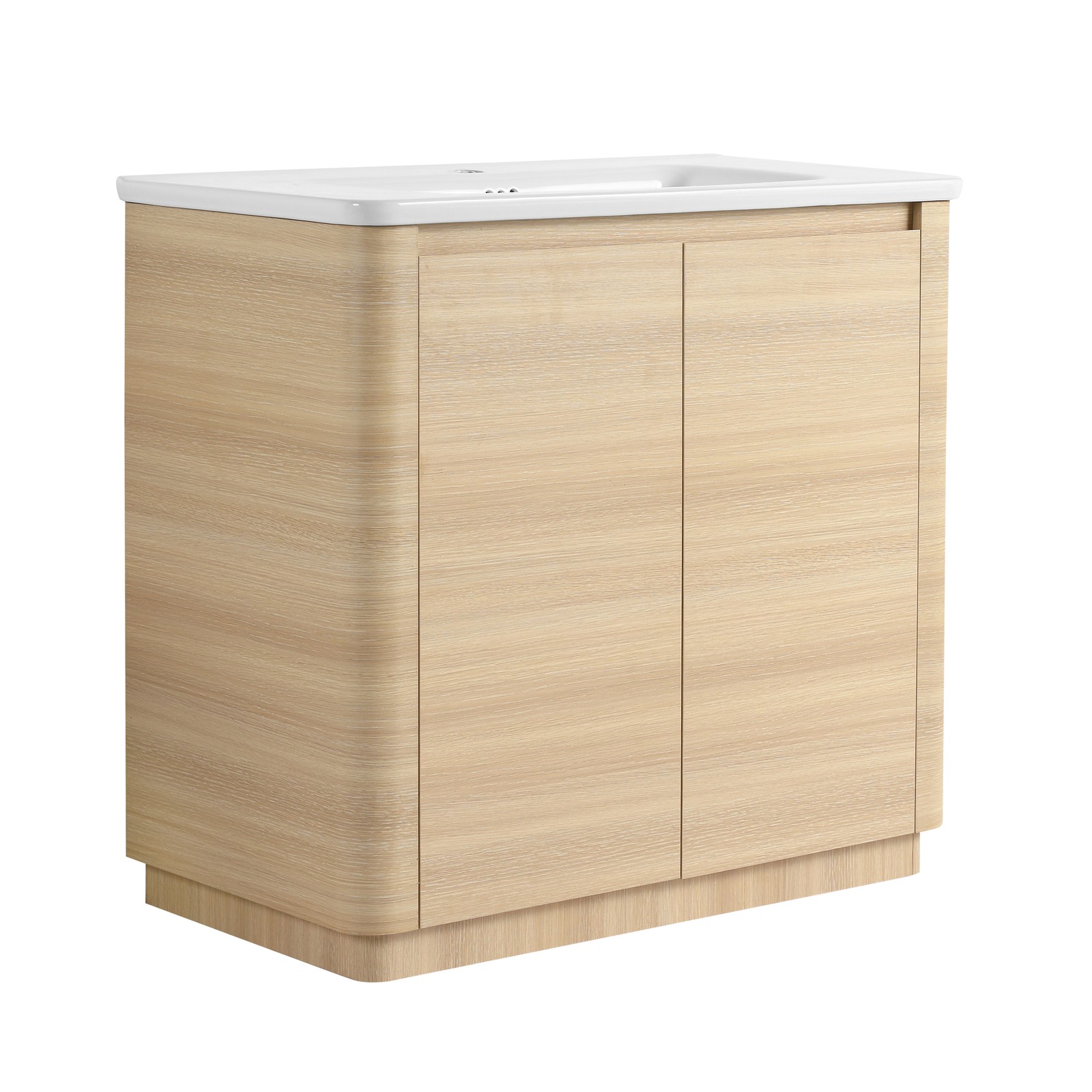 36” Plywood Freestanding Bathroom Vanity W/White Ceramic Sink 2 Doors Oak Color