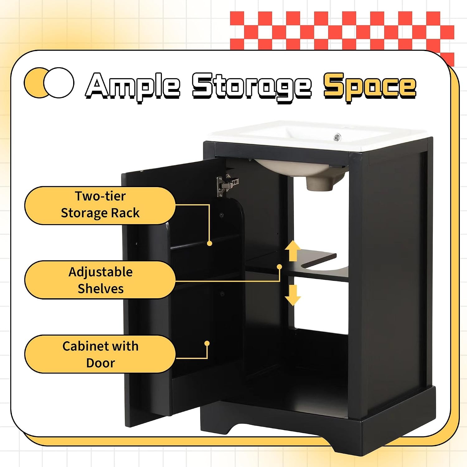 20 Inch Bathroom Vanities with Storage Cabinet Door Organizer, Undermount