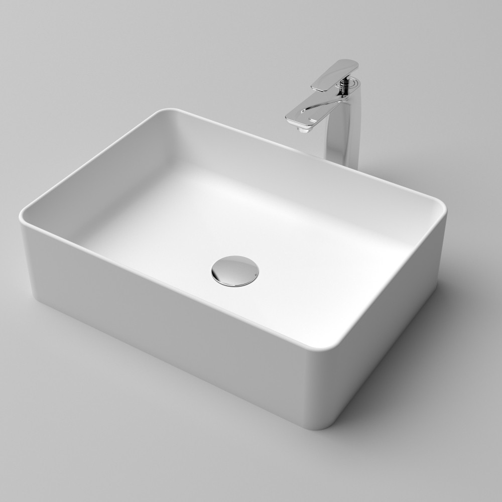 20″ x 14″ Solid Surface Vessel Bathroom Sink Basin in Matte White