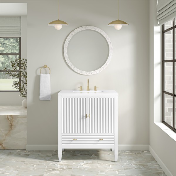 30″ James Martin Myrrin 485-V30-BW-3WZ Vanity Cabinet White Zeus Silestone Top