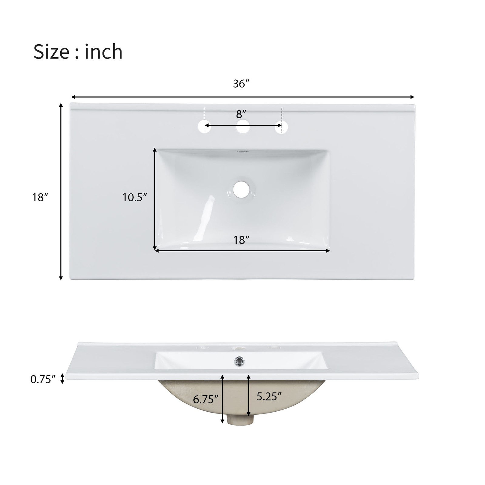 36″ Bathroom Vanity w/Two Soft Close Doors & 3 Drawers Bathroom Storage Cabinet