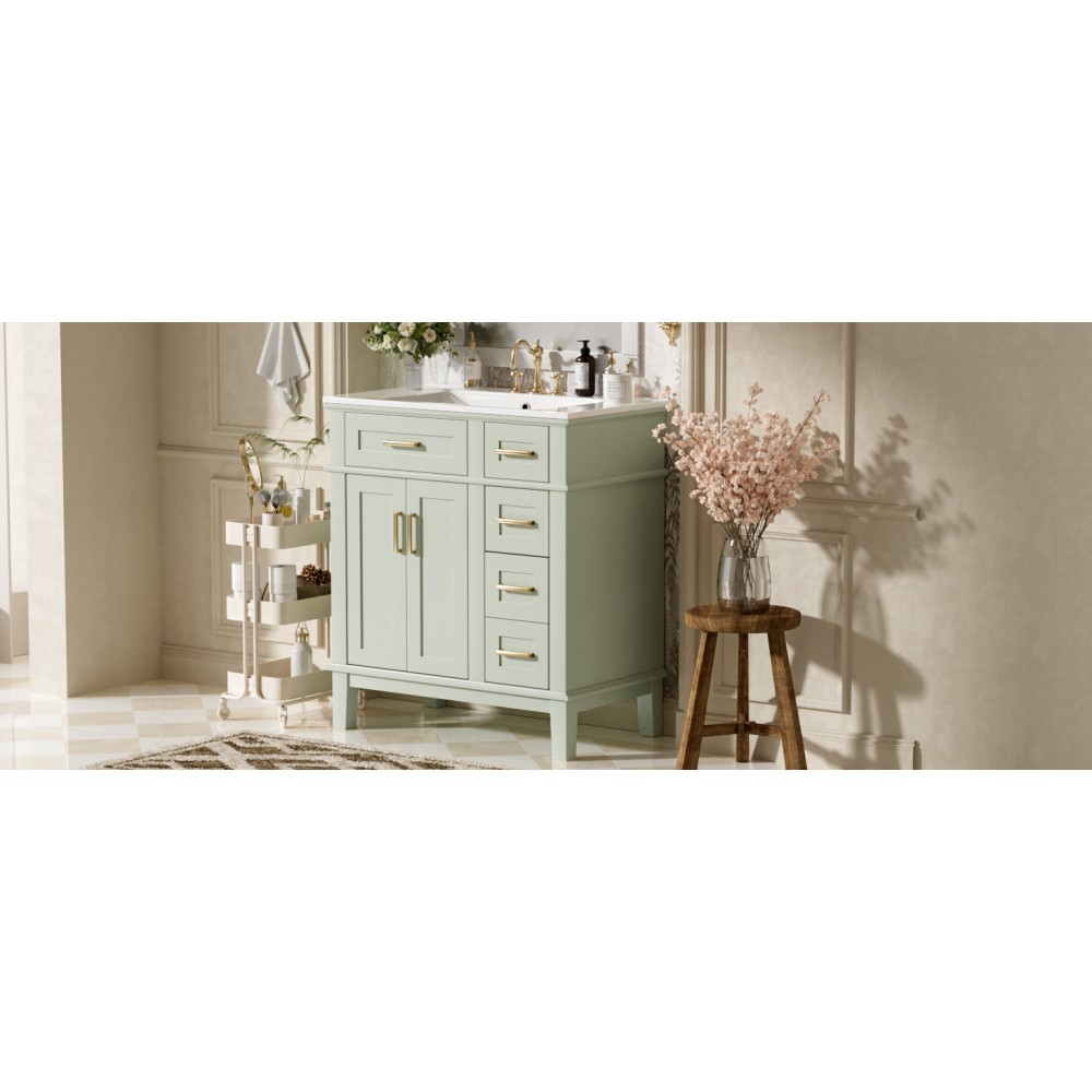 30″Bathroom Vanity with Ceramic Sink Modern Storage CabinetwithSoft-Close Doors