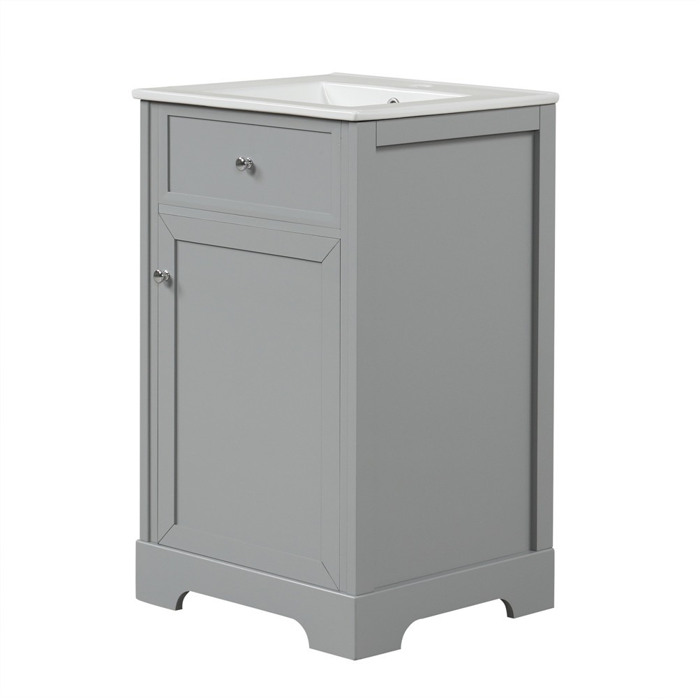 20″ Bathroom Vanity w/Ceramic Sink, Freestanding Vanity Door Cabinet, Shelves