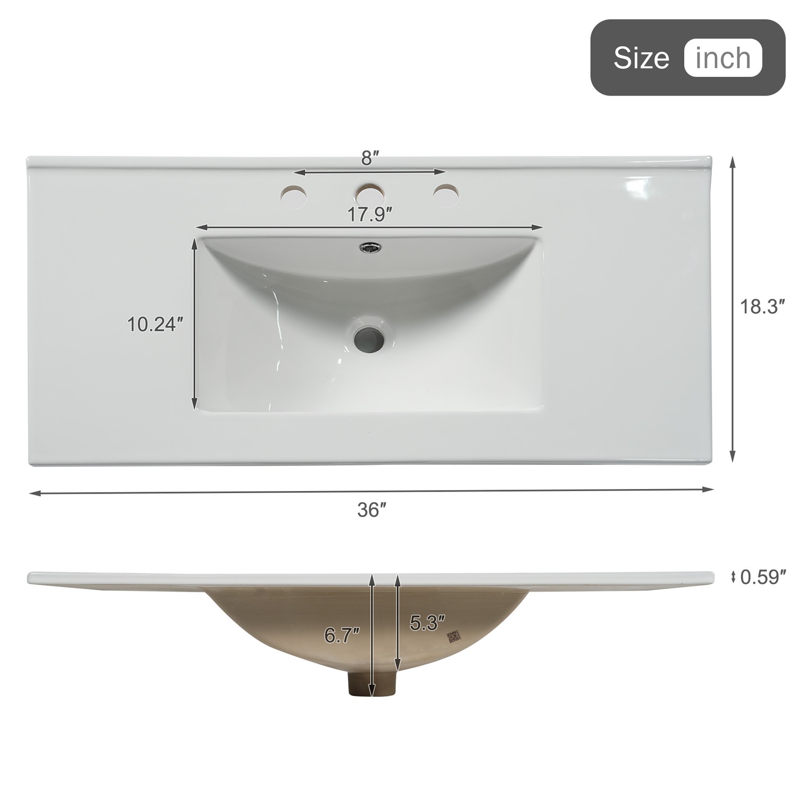 36 Inch Single Sink Bathroom Vanity with Ceramic Top, MDF Cabinet