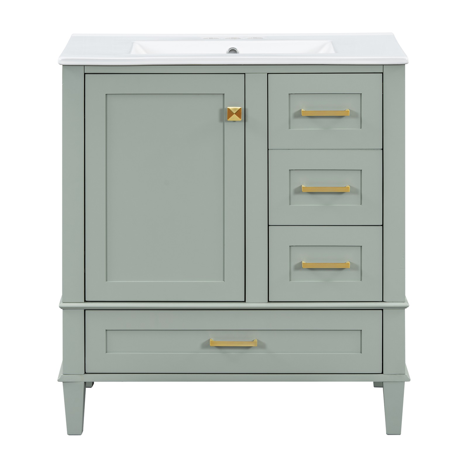 30″ Bathroom Vanity with Sink, Solid Wood Frame, Sage Green