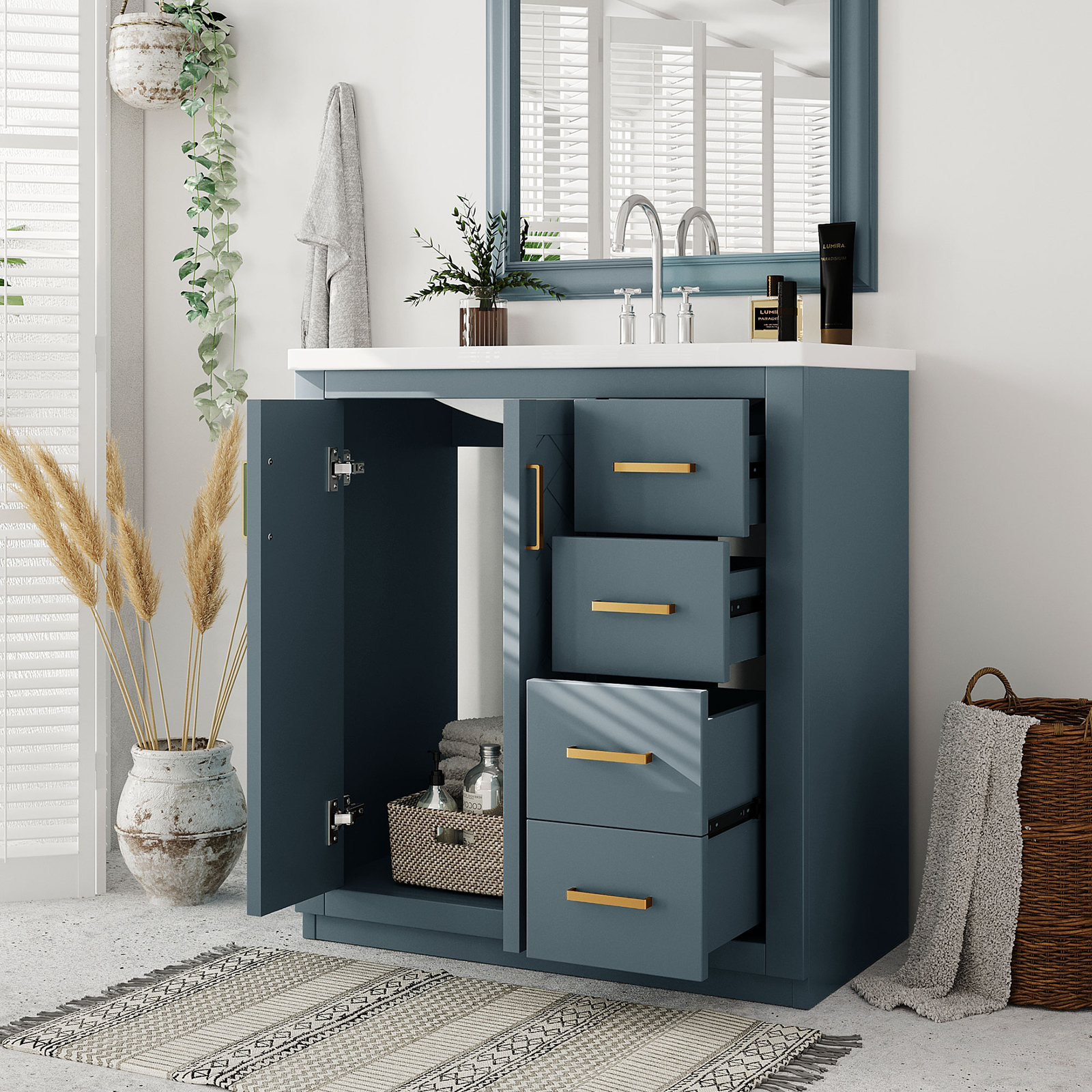 30″ Bathroom Vanity with Sink, Freestanding Vanity Storage Cabinet, 3 Drawers