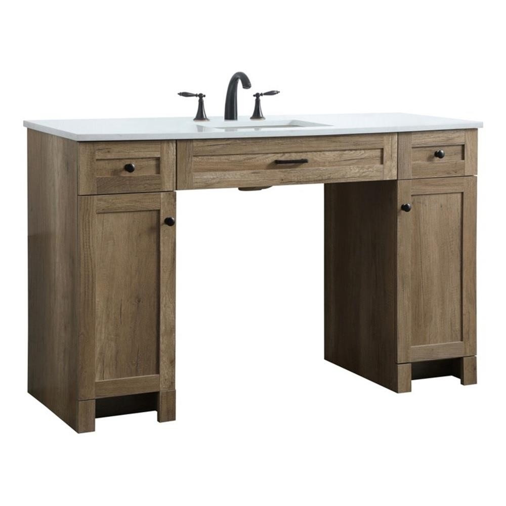 Pemberly Row Transitional 54″ Solid Wood Bathroom Vanity in Natural Oak