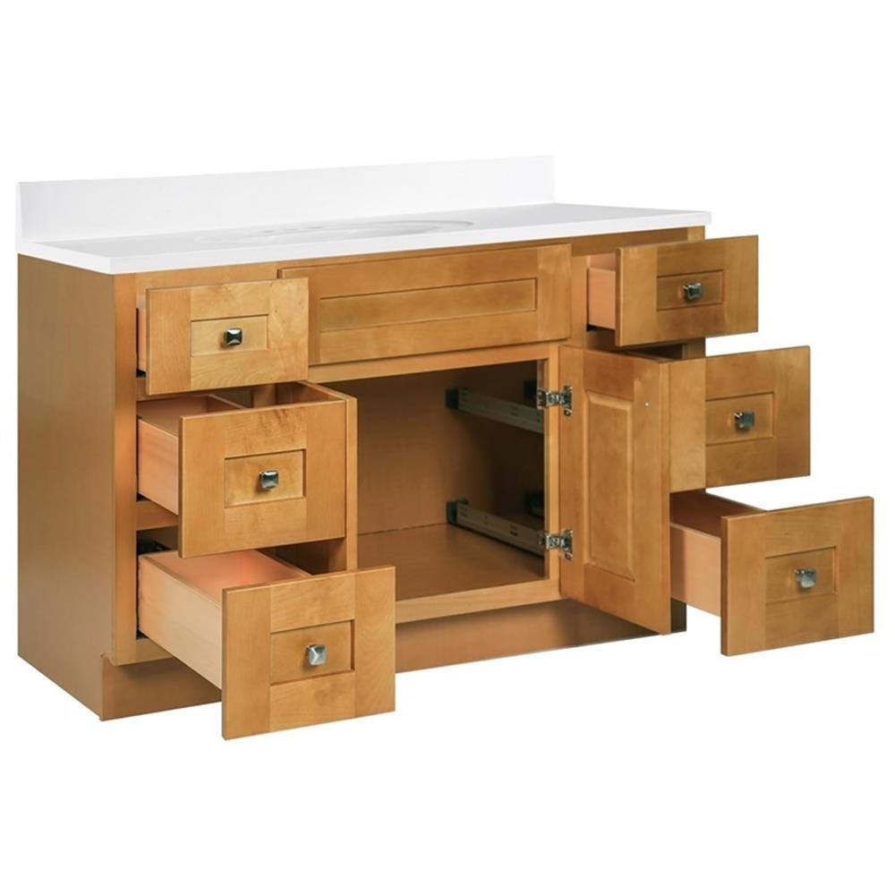Bowery Hill 49-Inch Assembled Bath Vanity – Birch Base and Solid White Top