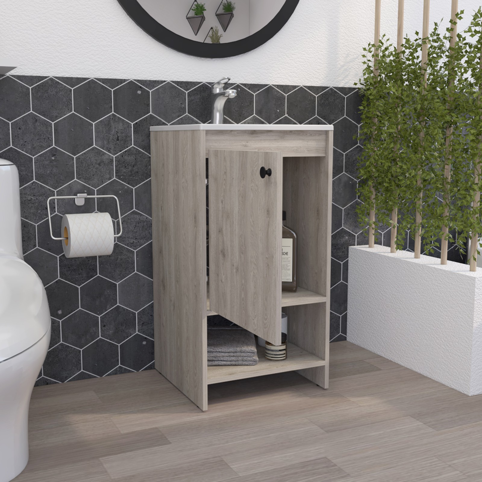Malibu Single Sink Bathroom Vanity Combo, 45″W, Light Gray