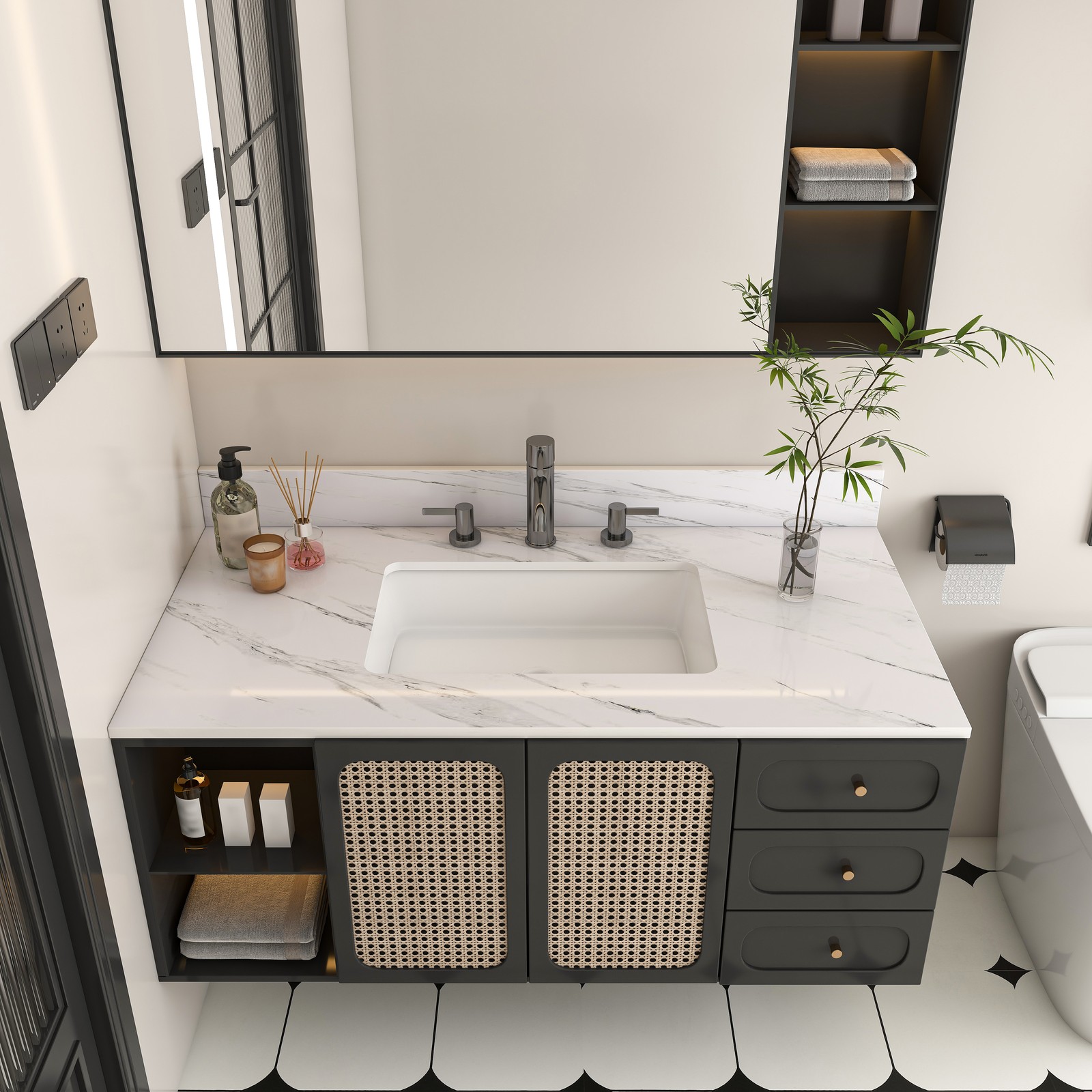 43″ Marble Vanity Top White with 3 Faucet Holes Undermount Sink 4″ Backsplash