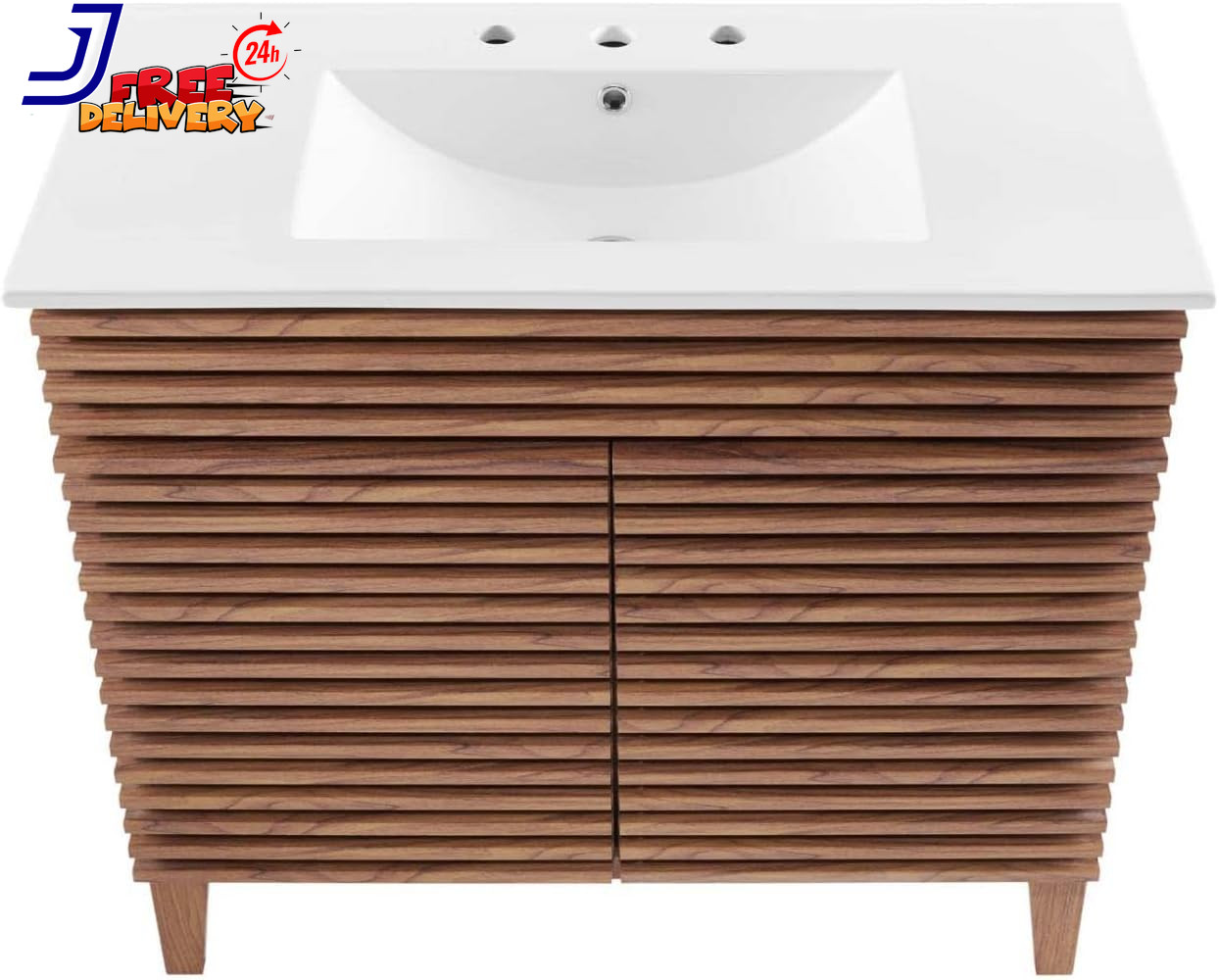 36″ Walnut and White Bathroom Vanity Stylish and Functional Design NEW