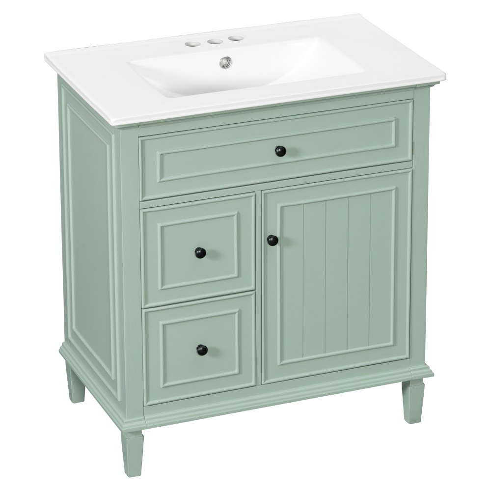 30″ Green Bathroom Vanity with Ceramic Sink Solid Wood MDF Cabinet