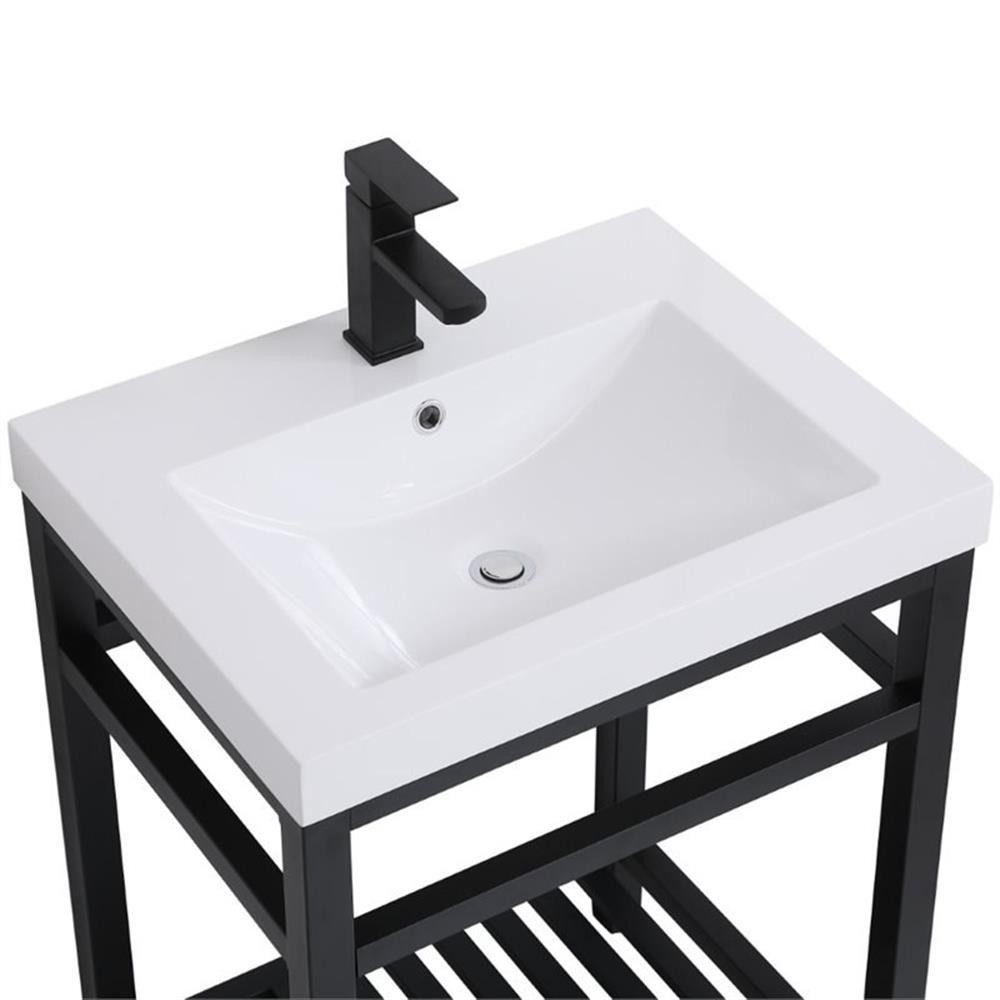 Pemberly Row 24″ Single Resin Top Metal Bathroom Vanity in Black