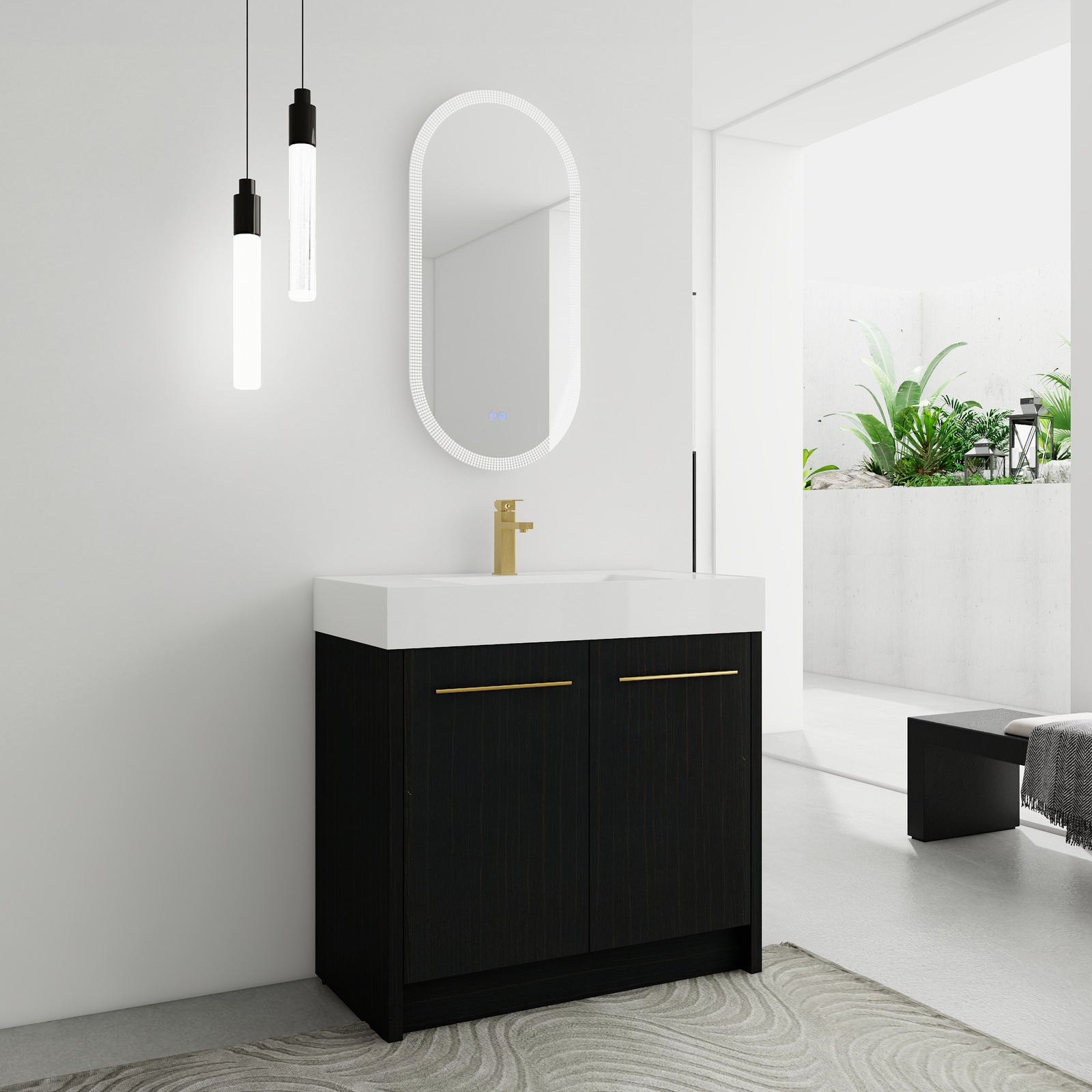 36 Inch Plywood Freestanding Bathroom Vanity with Resin Sink Door Cabinet Black