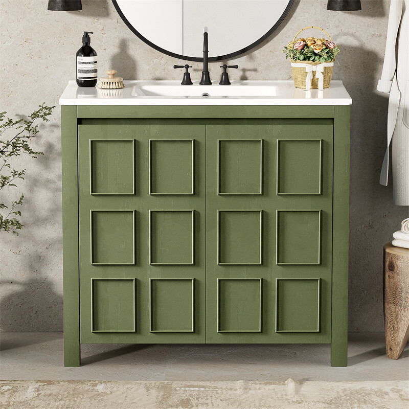 36″ Retro Wood Bathroom Vanity Cabinet with Sink Combo Set and Soft Closing Door