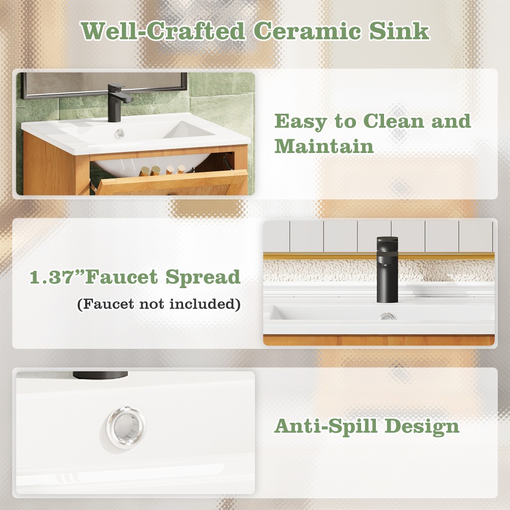 20″ Bathroom Vanity with Integrated Ceramic Sink Cabinet with Soft-Closing Door