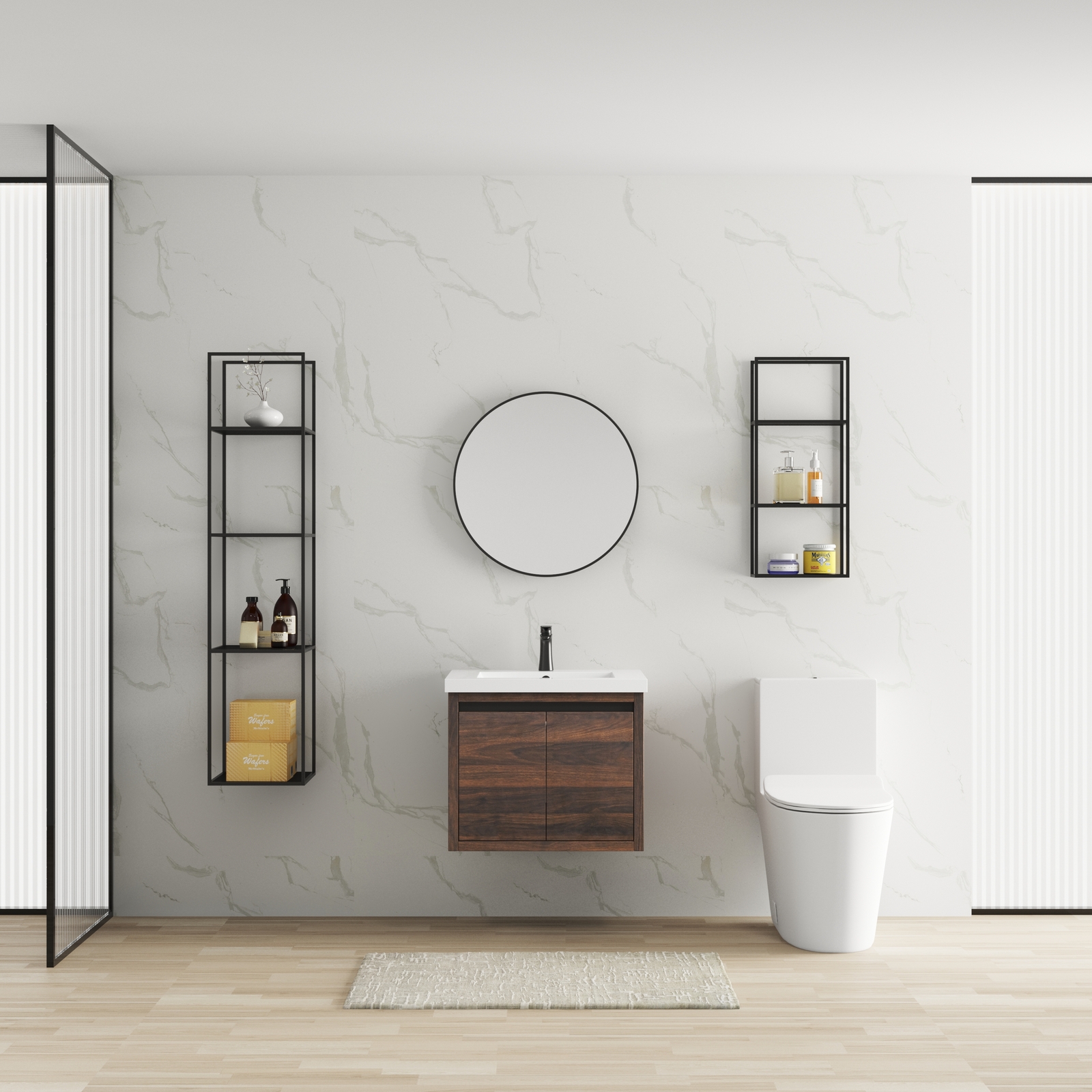 24″ Floating Wall Mounted Bathroom Vanity Cabinet W/Sink +Door for Small Space