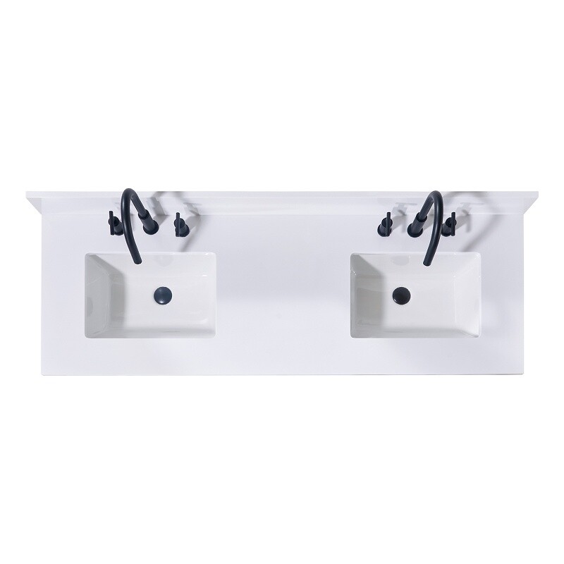 61. in Stone effects Vanity Top in Snow White with Double White Sink