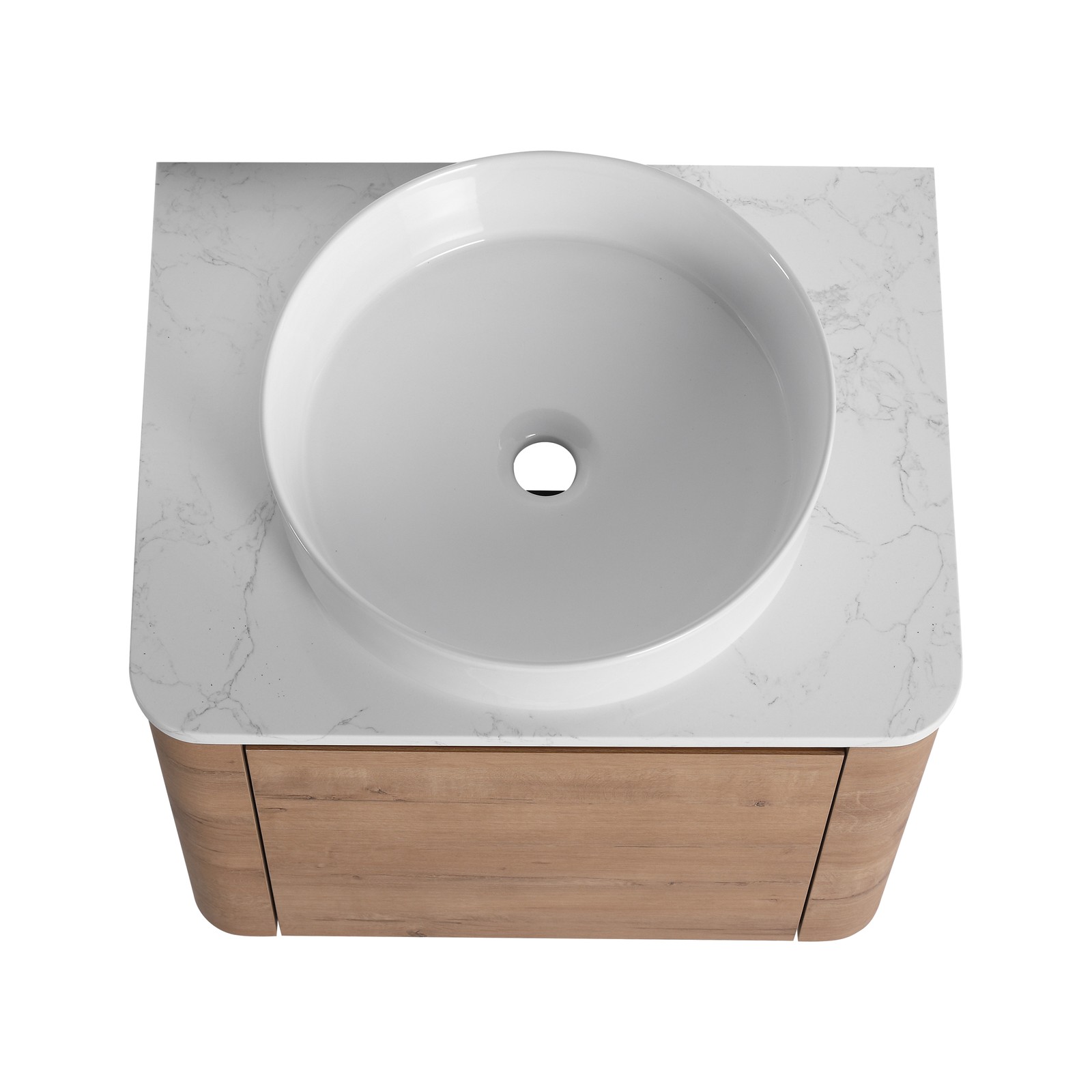 24 In Bathroom Vanity With White Flat Stone Slab Top White Ceramic Vessel Sink