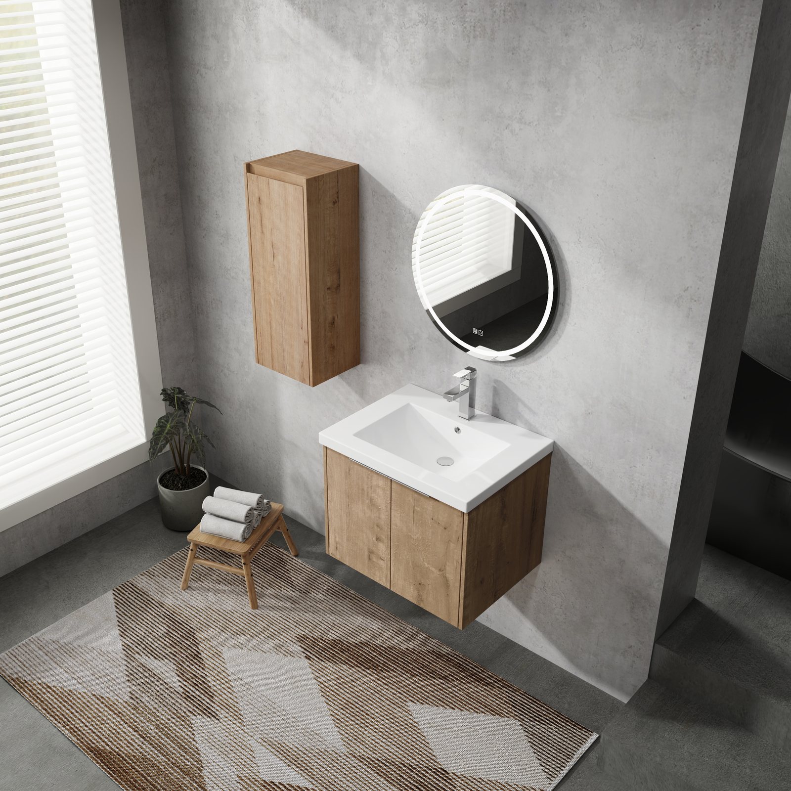 24 Inch Plywood Floating Wall-Mounted Vanity Bathroom with Sink and Side Cabinet