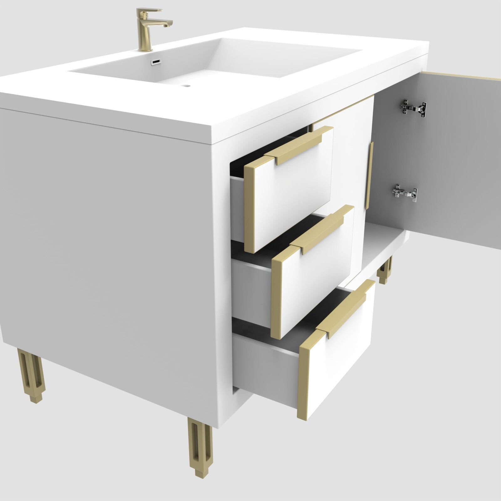 36″ Bathroom Vanity Cabinet with Acrylic Sink, Aluminum Alloy Frame, 3 Drawers