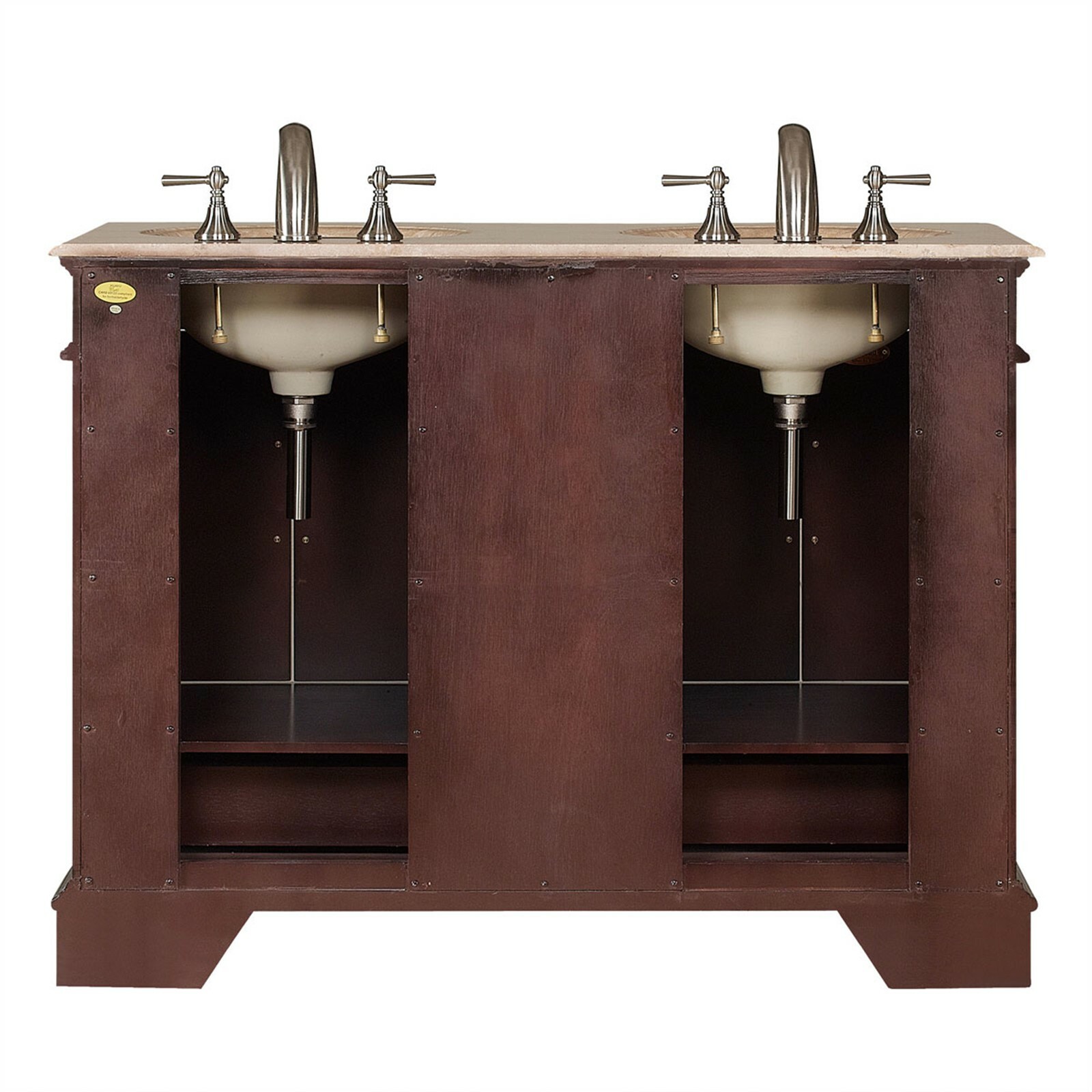 48-inch Compact Double Sink Travertine Stone Top Bathroom Vanity Cabinet 0224TR
