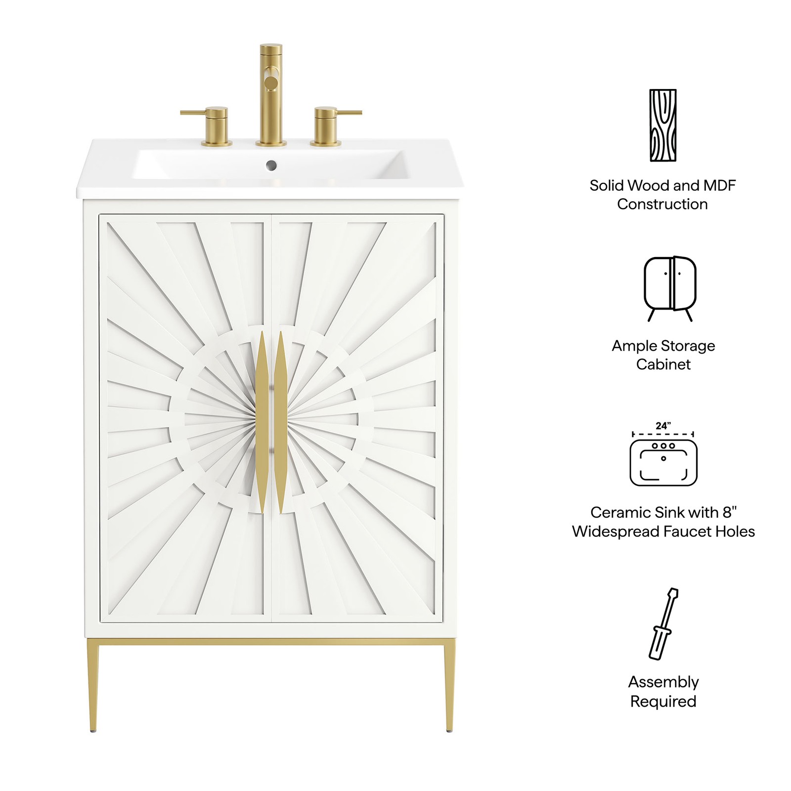 Modway Awaken 24″ Bathroom Vanity in White With Ceramic Sink Basin