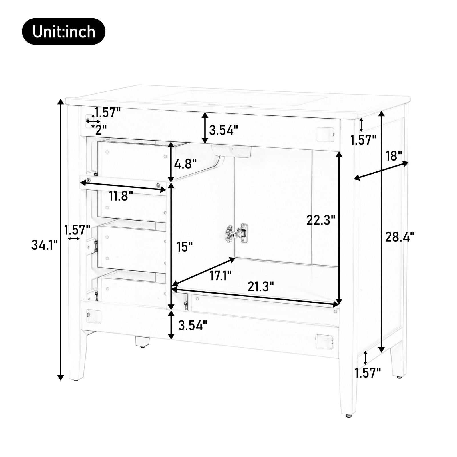 36″ Bathroom Vanity with Sink & Soft-Closing Doors, Blue