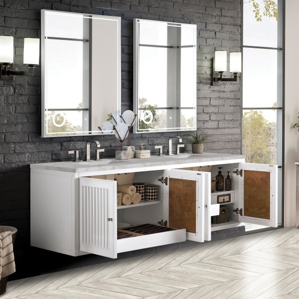 72″ James Martin Athens E645-V72-GW-3VSL Double Vanity Cabinet Silver Top