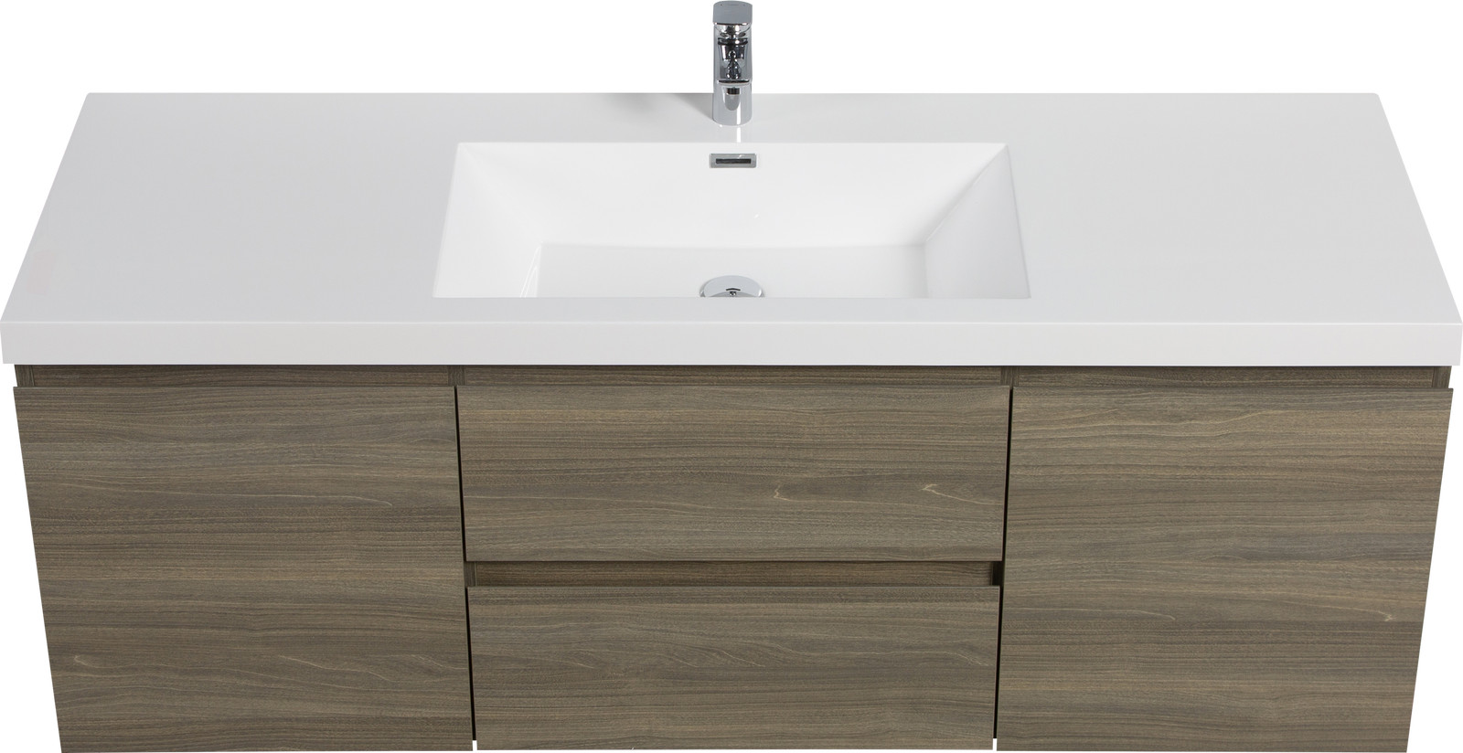60″ Floating Wall-Mounted Bathroom Vanity with Resin Sink Drawers Doors Ash Grey