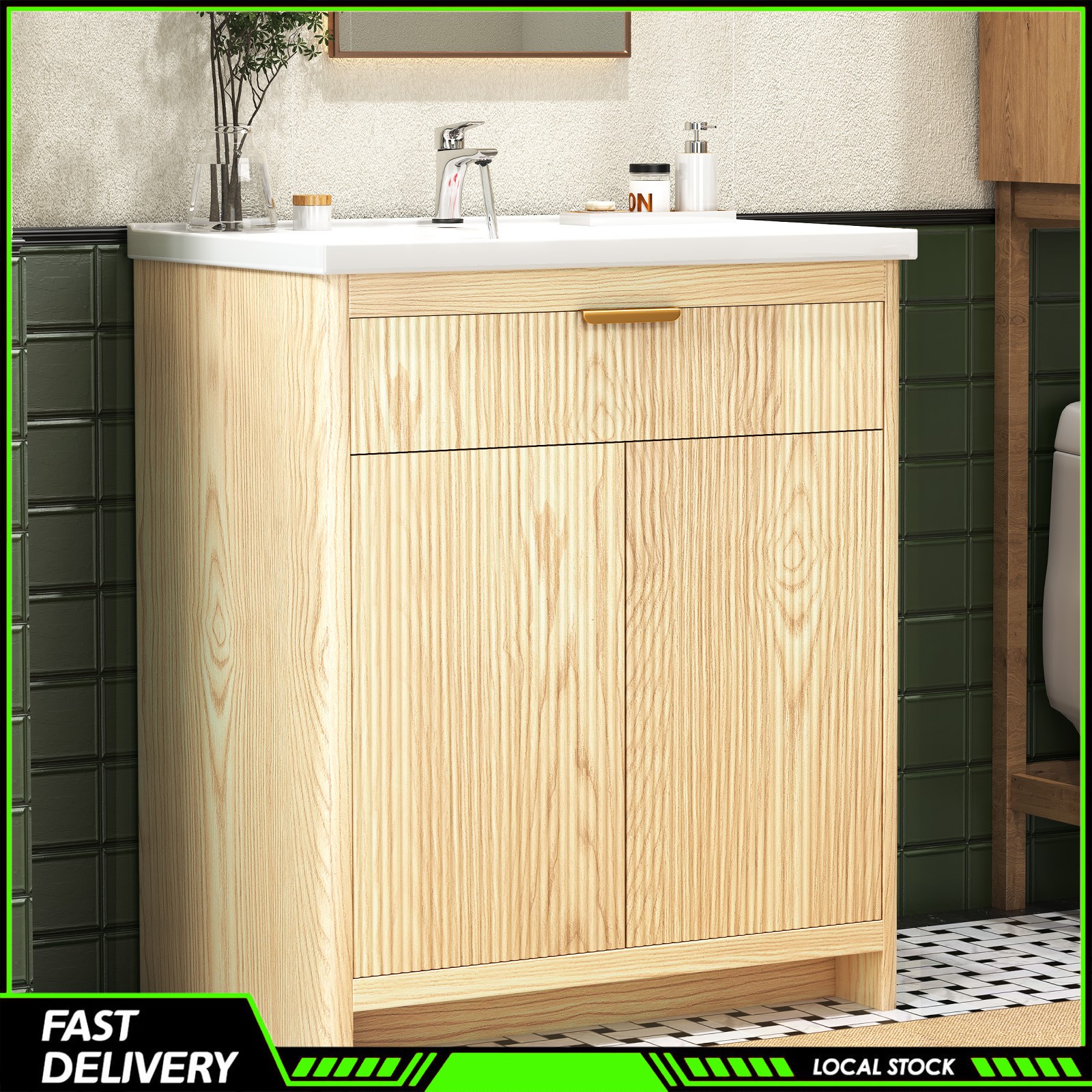 31″ Bathroom Vanity with Vanity Top Ceramic Sink, Storage Cabinet & Flip Drawer