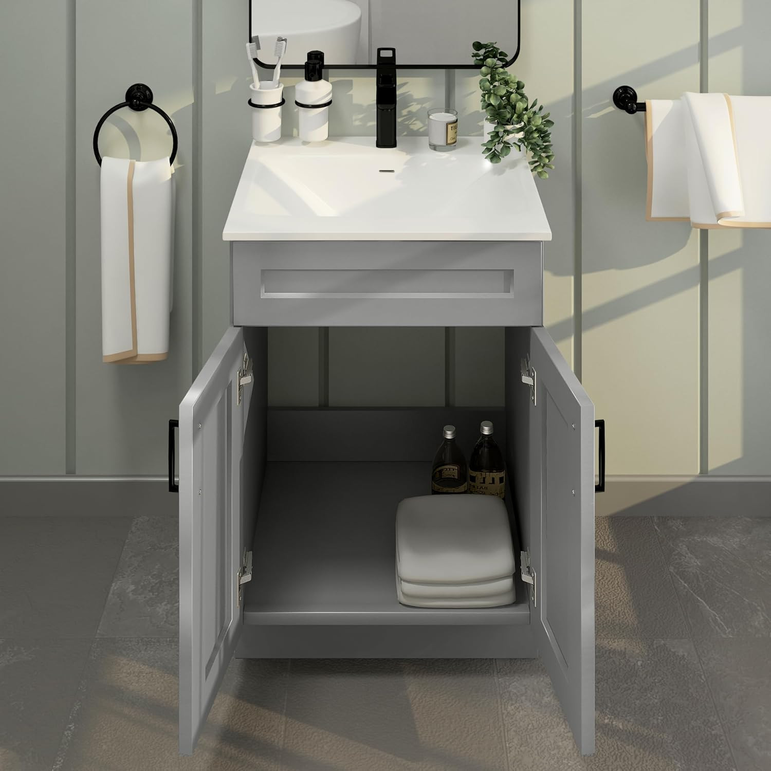 Light Grey 24″ Shaker Bathroom Vanity Sink Base – Ready to Assemble