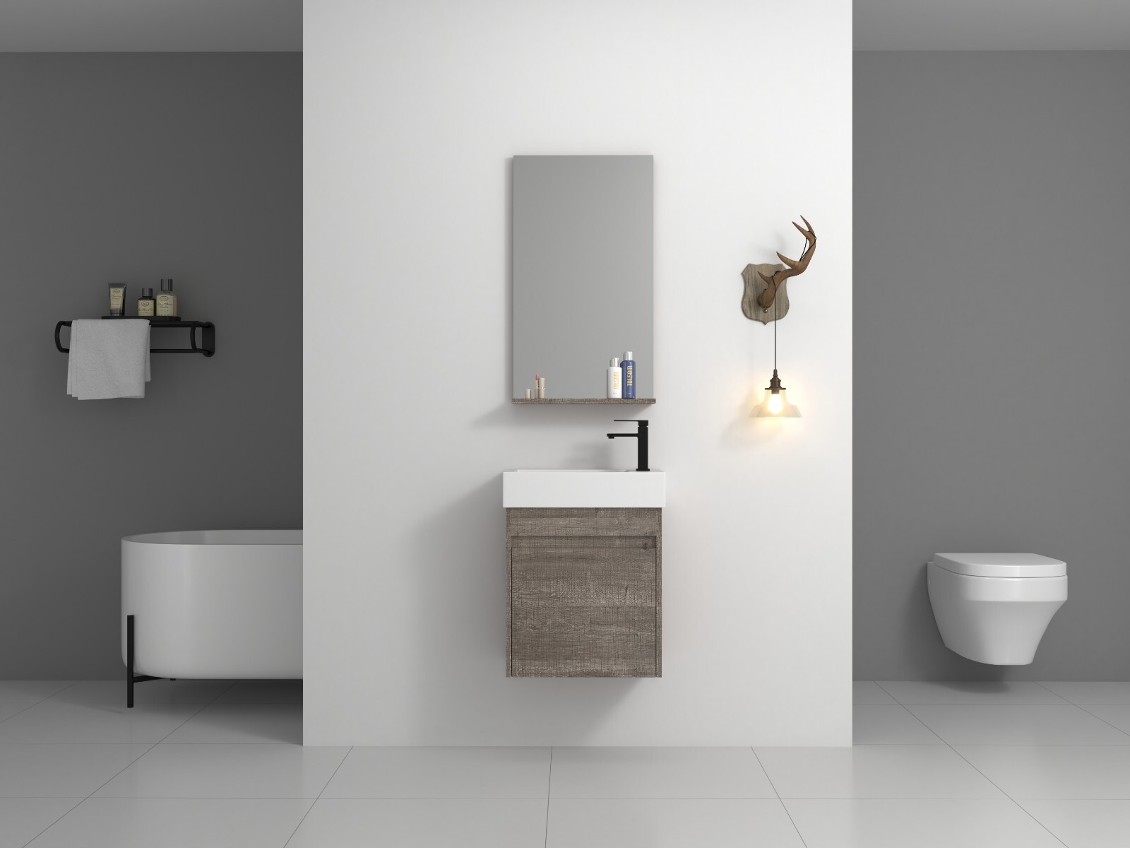 18” Floating Wall-Mounted Bathroom Vanity with White Resin Sink & Soft-Close
