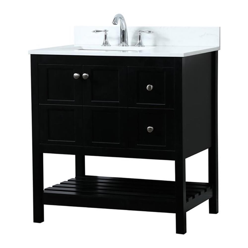 Elegant Decor Theo 32″ MDF Single Bathroom Vanity with Backsplash in Black