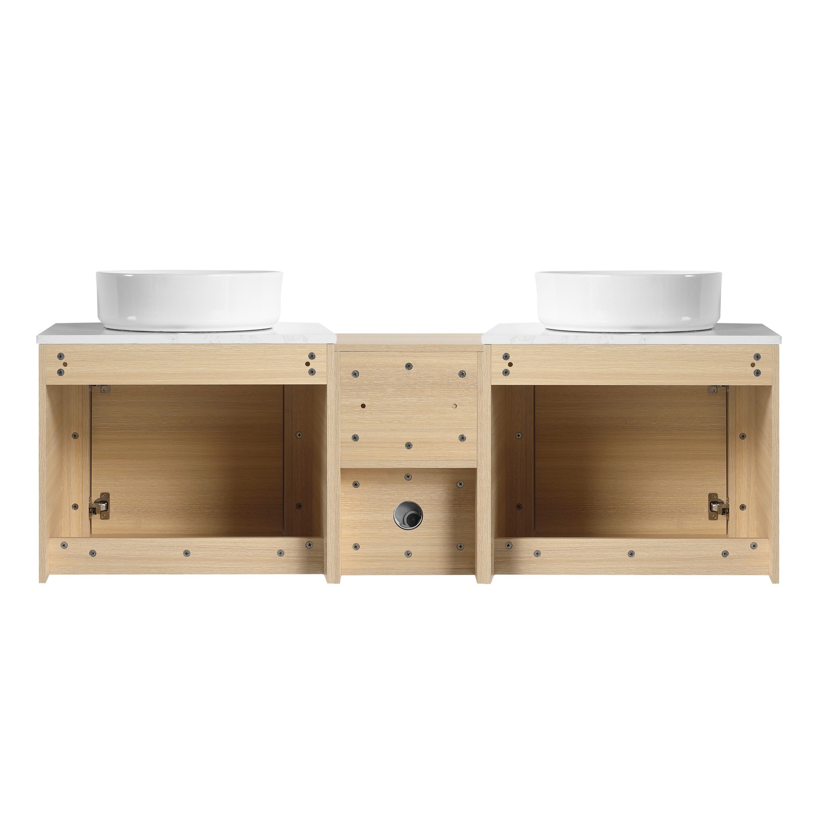 60 in Floating Bathroom Vanity Cabinet 2x White Ceramic Sink Basin +Open Shelves