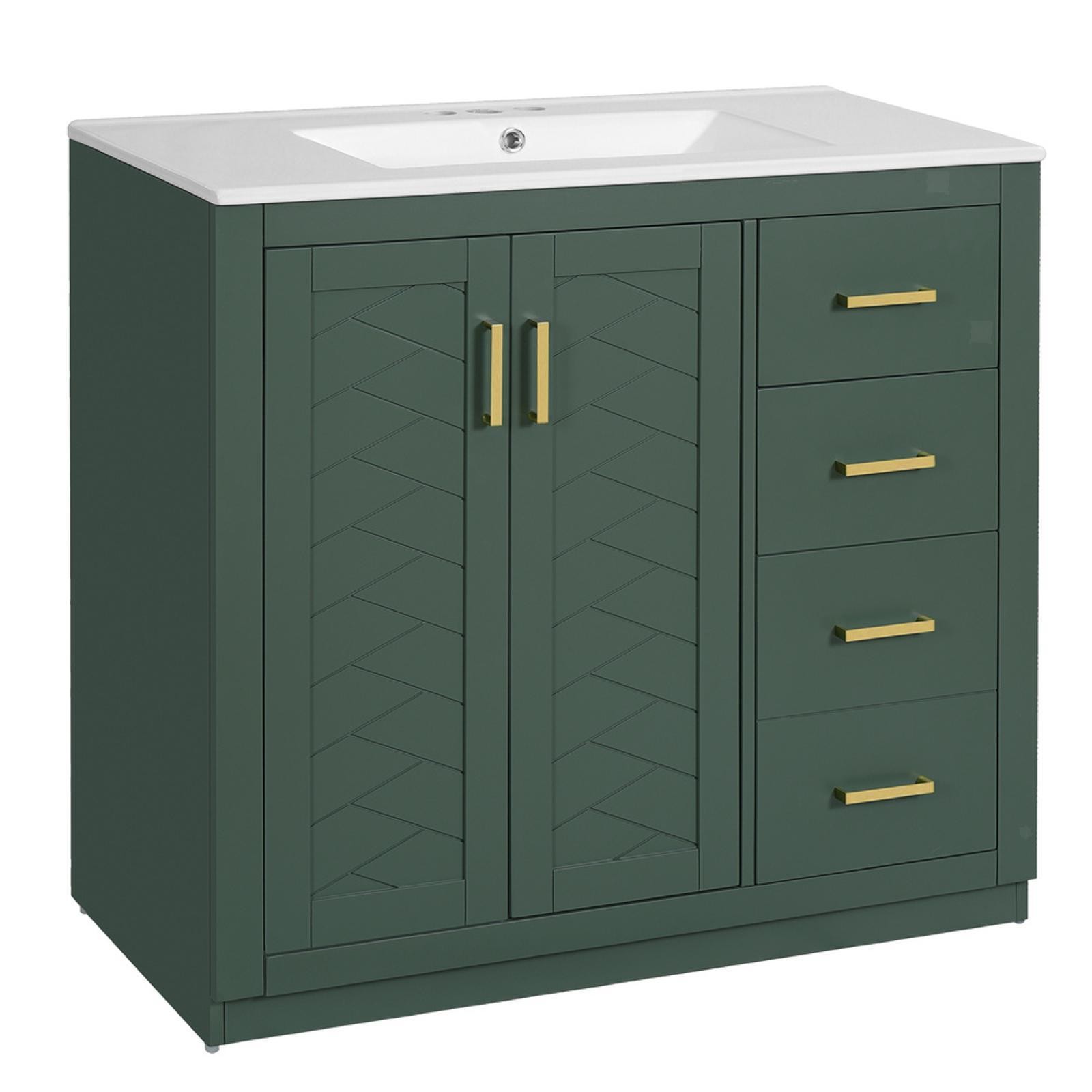 Stylish 36” Solid Wood Bathroom Vanity with Ceramic Undercounter Basin,