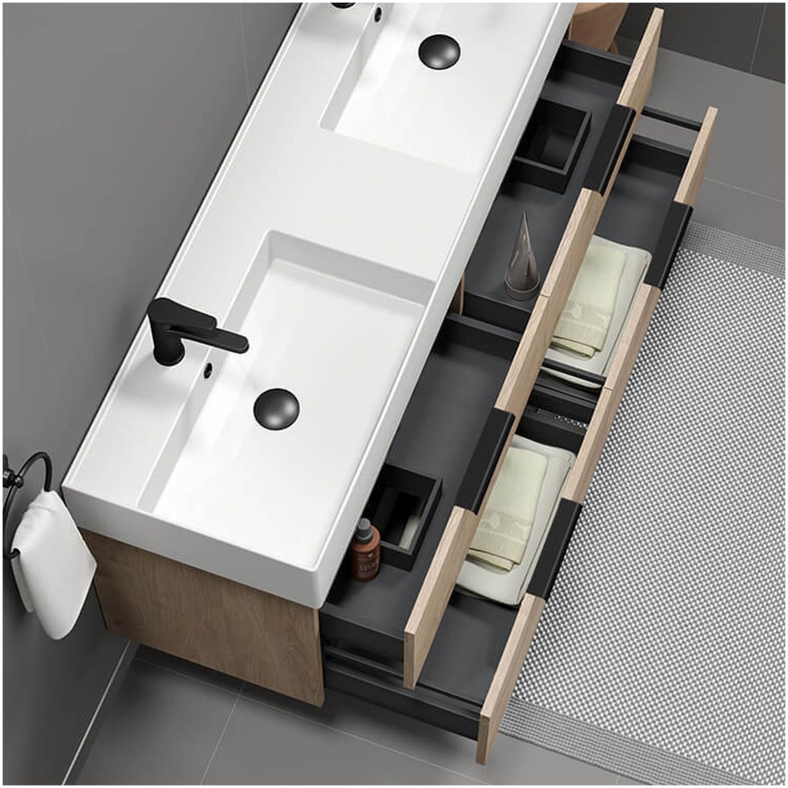 Nameeks Derin-5618-W-2 Derin 54″ Wall Mounted Double Basin Vanity – Black