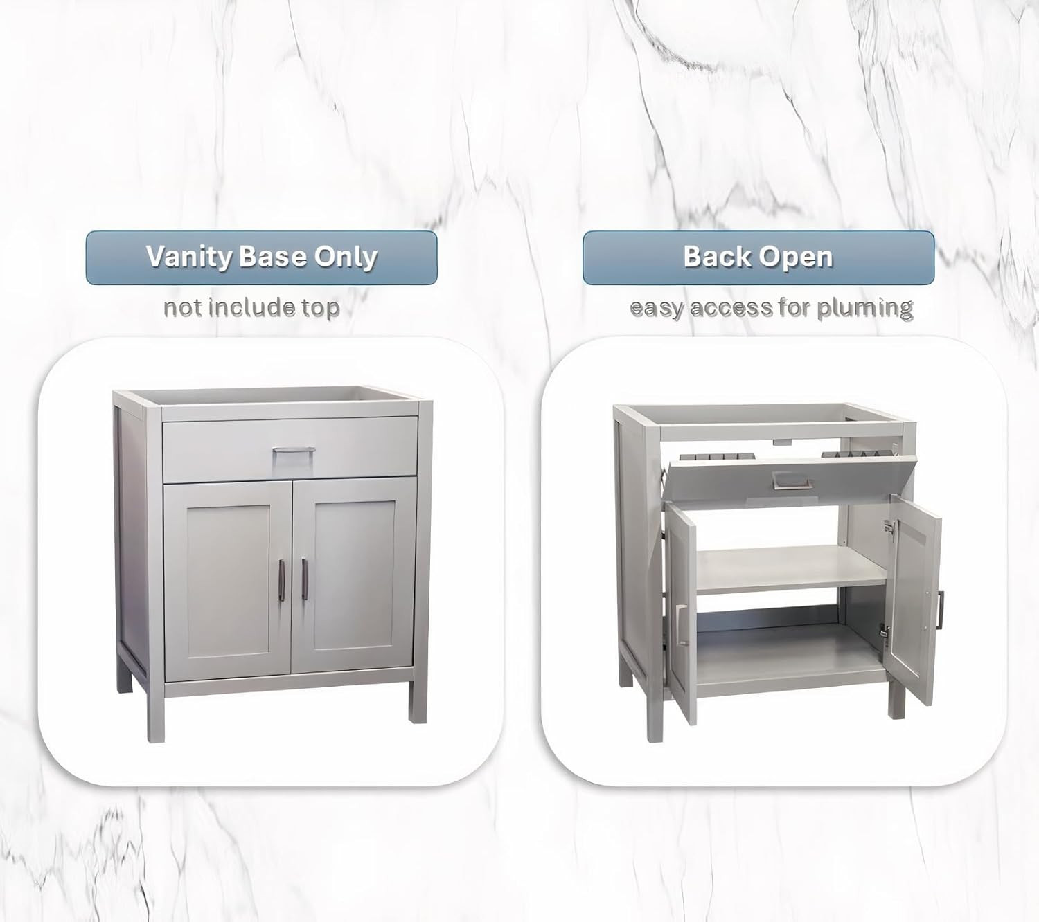 Light Grey Freestanding Bath Vanity with Tip-Out Drawer, 24″/30″/36″ W