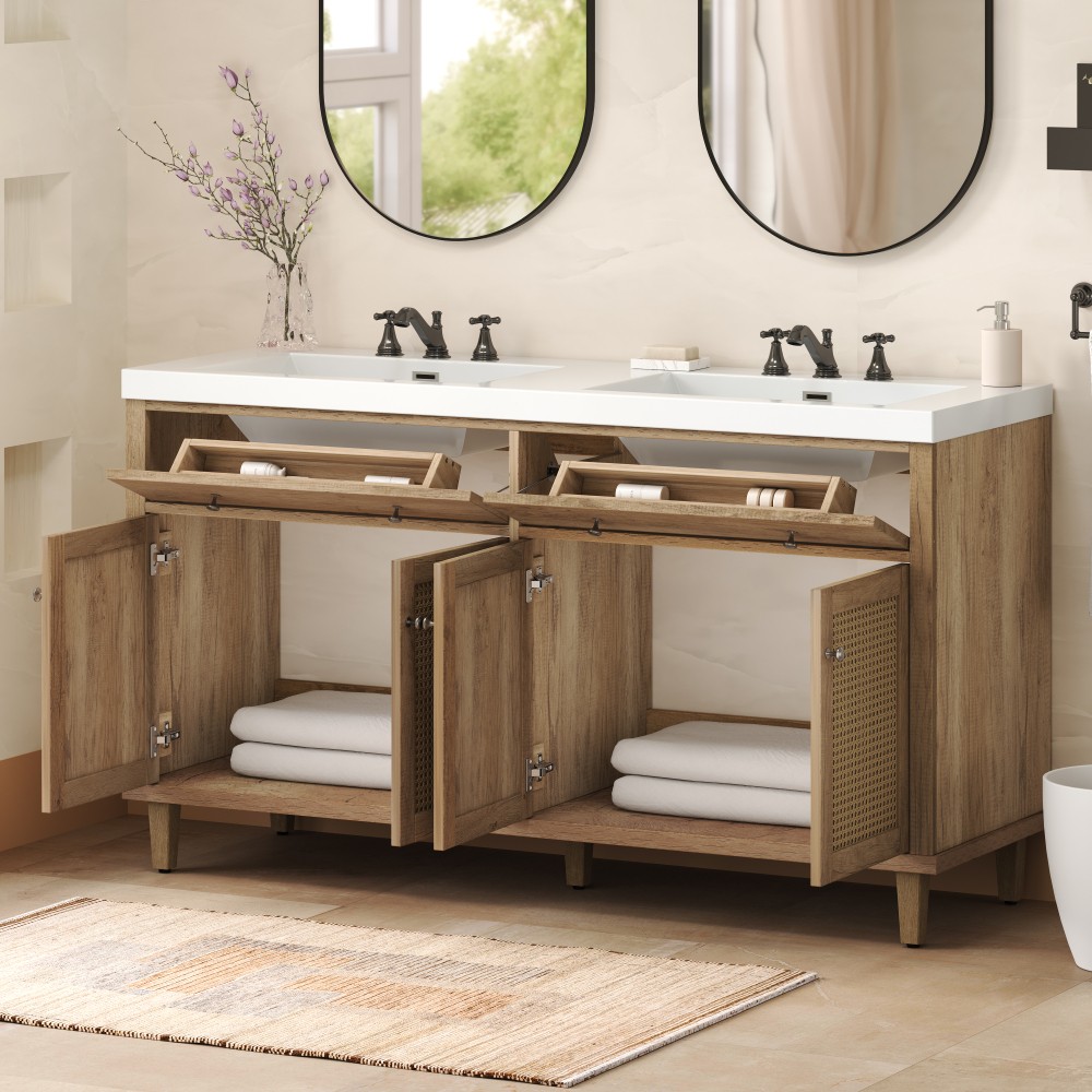 60 Inch Bathroom Vanity with Double Sink ( SMC Sink ), Large Storage Space