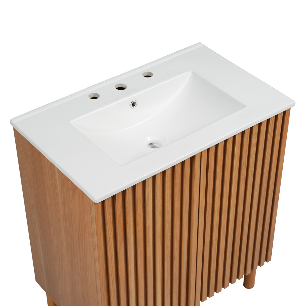 29.9-inch Traditional Bathroom Vanity with Ceramic Sink, Solid Wood Legs