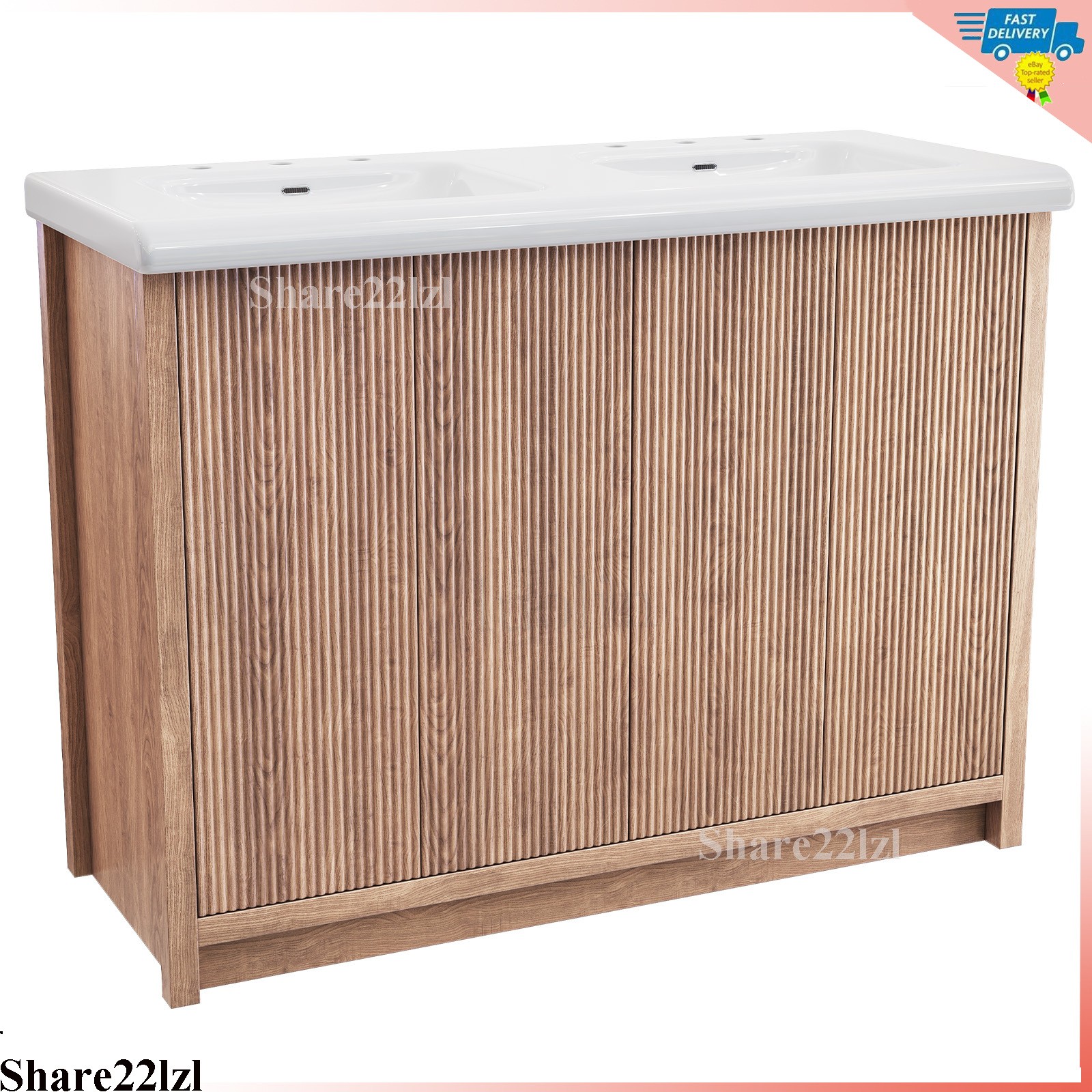 47″ Bathroom Vanity with Double Ceramic Sink, Modern Storage Cabinet with Doors