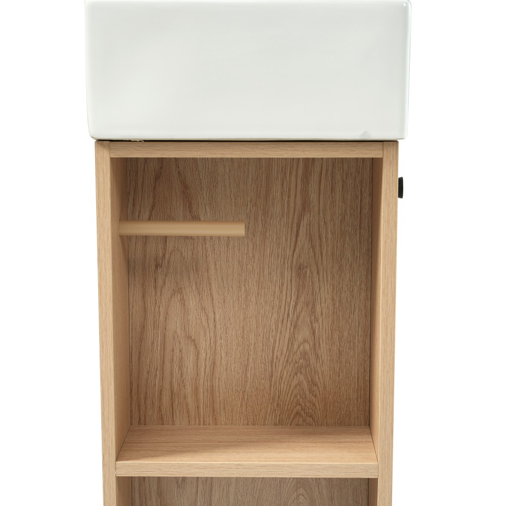 21.6″ Freestanding Bathroom Vanity w/Ceramic Sink, Wood Grain Cabinet,Storage