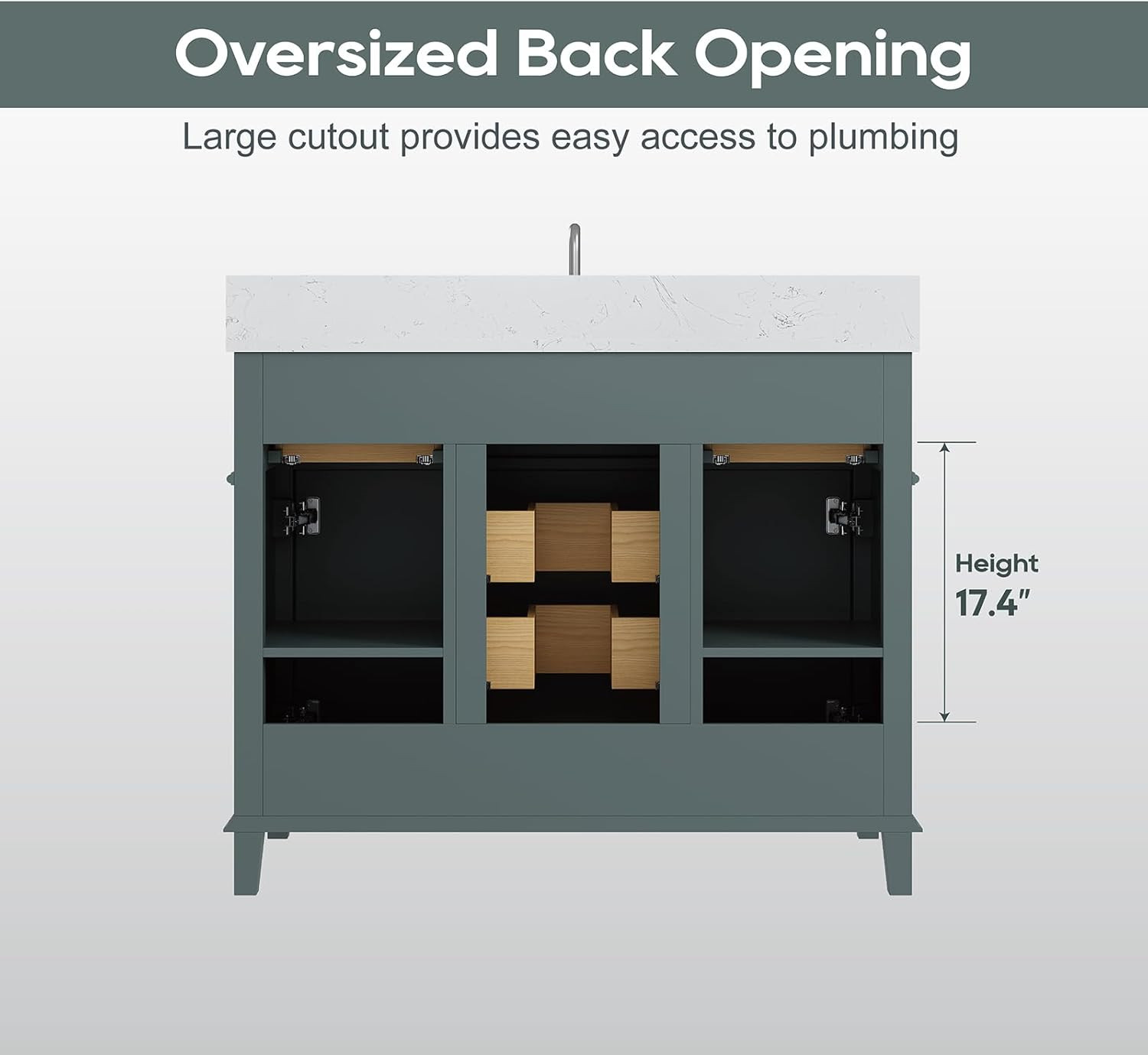 Modern 42″ Green Bathroom Vanity with Sink, Soft Close Doors & Dovetail Drawers