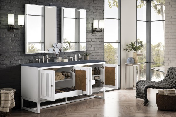 72″ James Martin Athens E645-V72-GW-3WZ Double Vanity Cabinet White Zeus Top